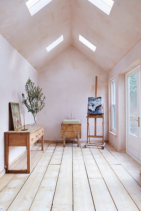 Emery House Studio is an artist studio hidden away in a garden in Hammersmith with wood burning stove