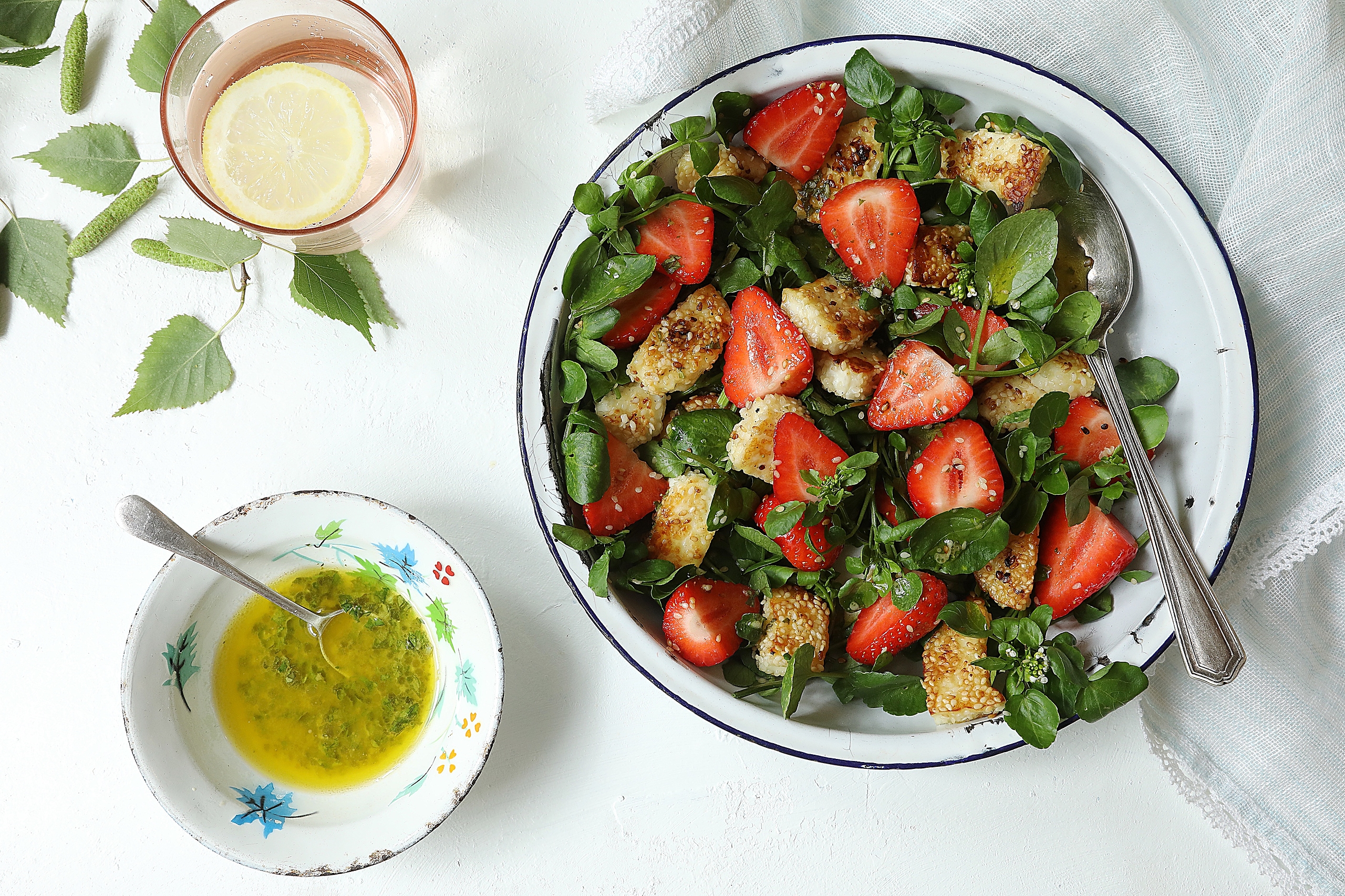 Sesame-Crusted Haloumi and Strawberry Salad
