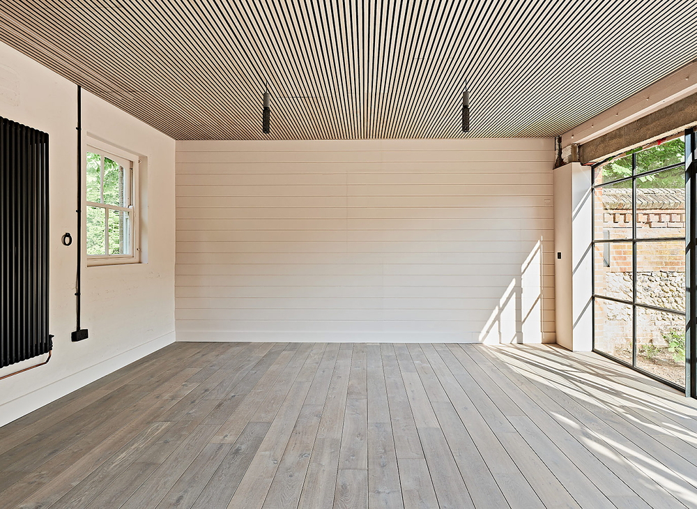 Beautiful yoga studio with steel windows